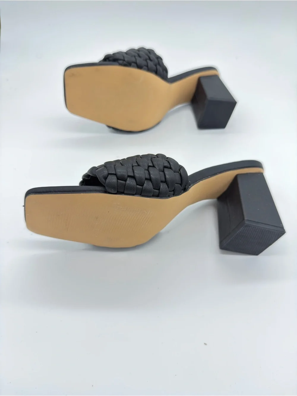 Madden Girl Black Braided Square-Toe Block Heel Slides